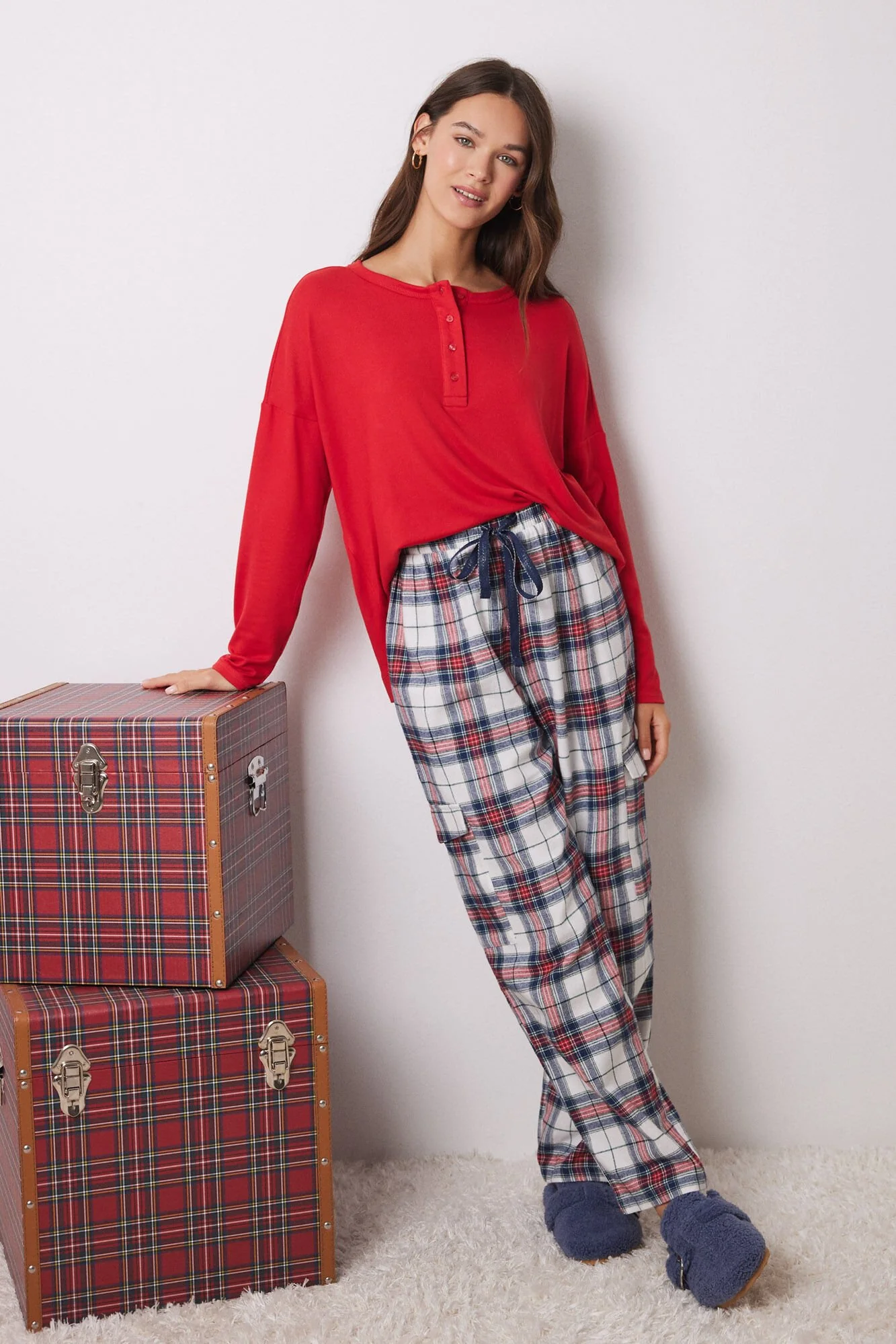 100% checked cotton cargo pants - Image 4