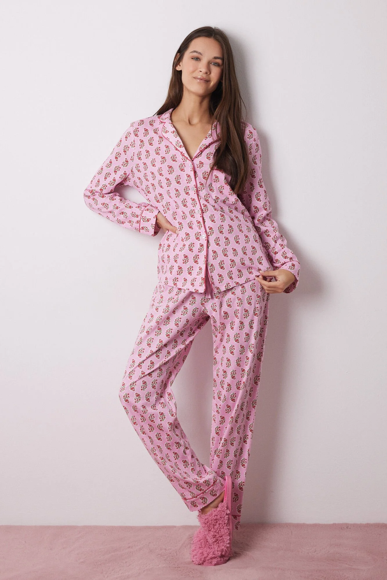 100% cotton shirt pajamas with Hindu flowers - Image 4