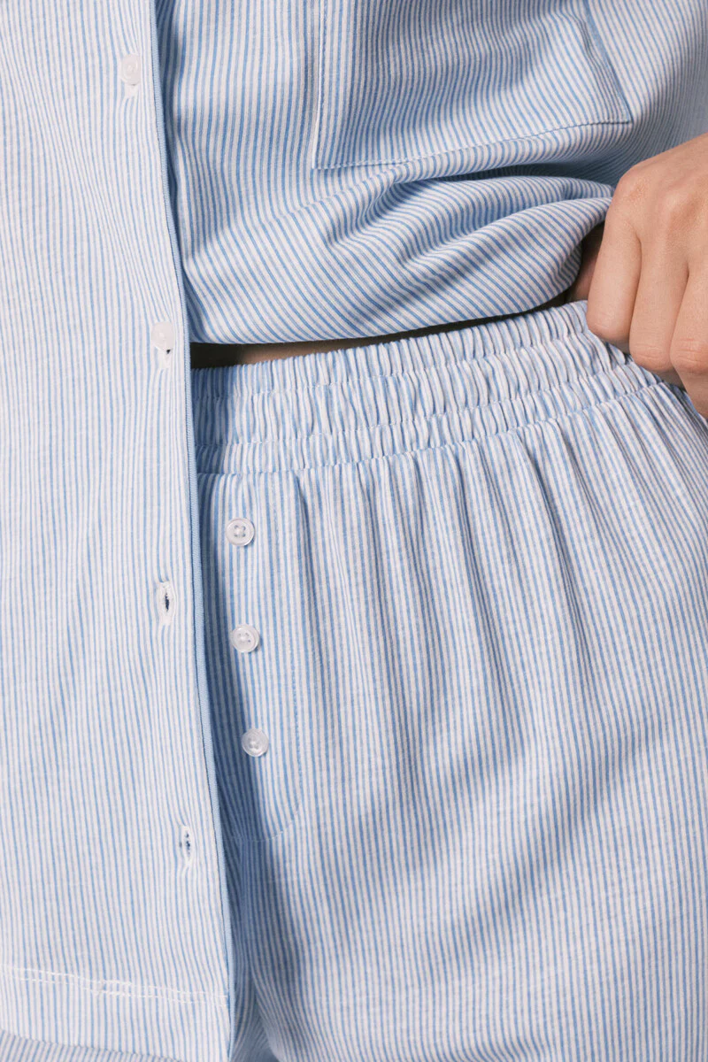 100% cotton striped blue shirt-style pajamas - Image 2