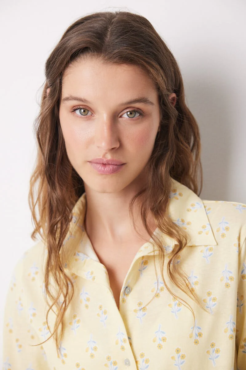 Allover cotton shirt pajamas with flowers - Image 2