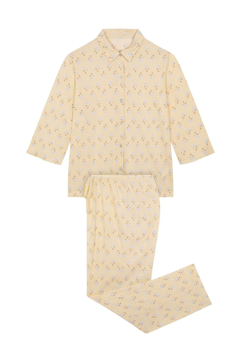 Allover cotton shirt pajamas with flowers - Image 6