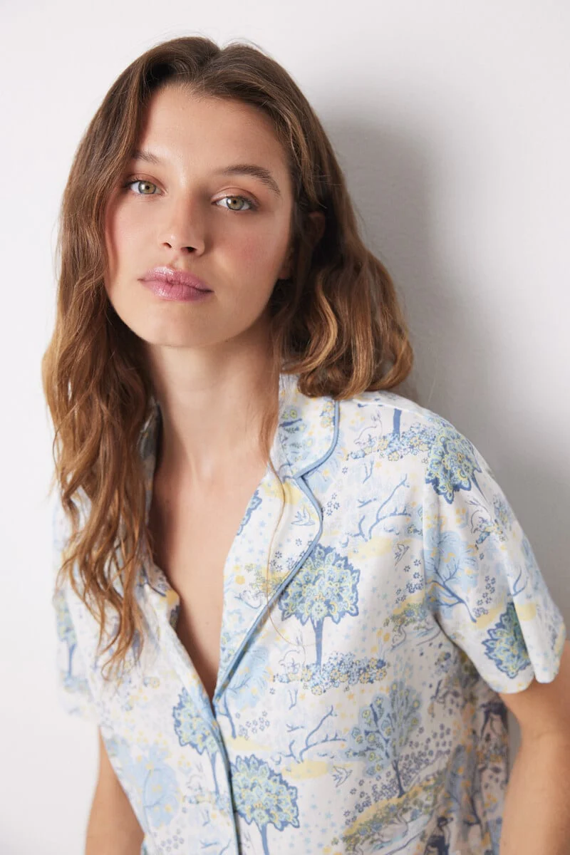 Allover cotton shirt pajamas with landscape - Image 2