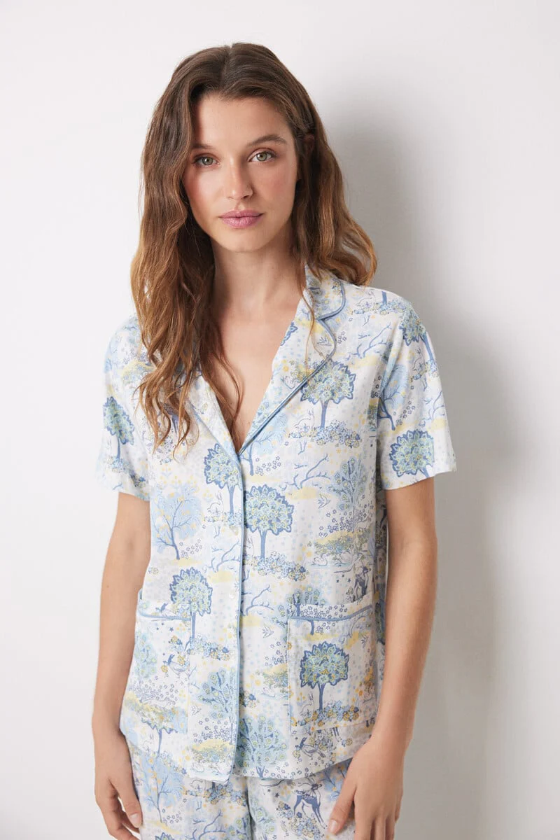 Allover cotton shirt pajamas with landscape - Image 3