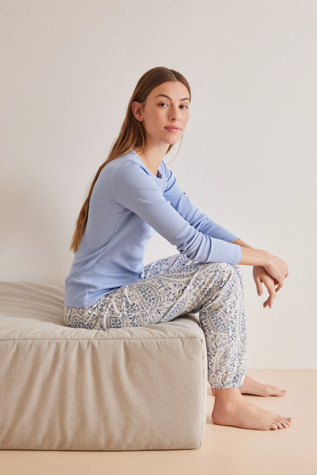 Blue 100% cotton Henley T-shirt - Image 5