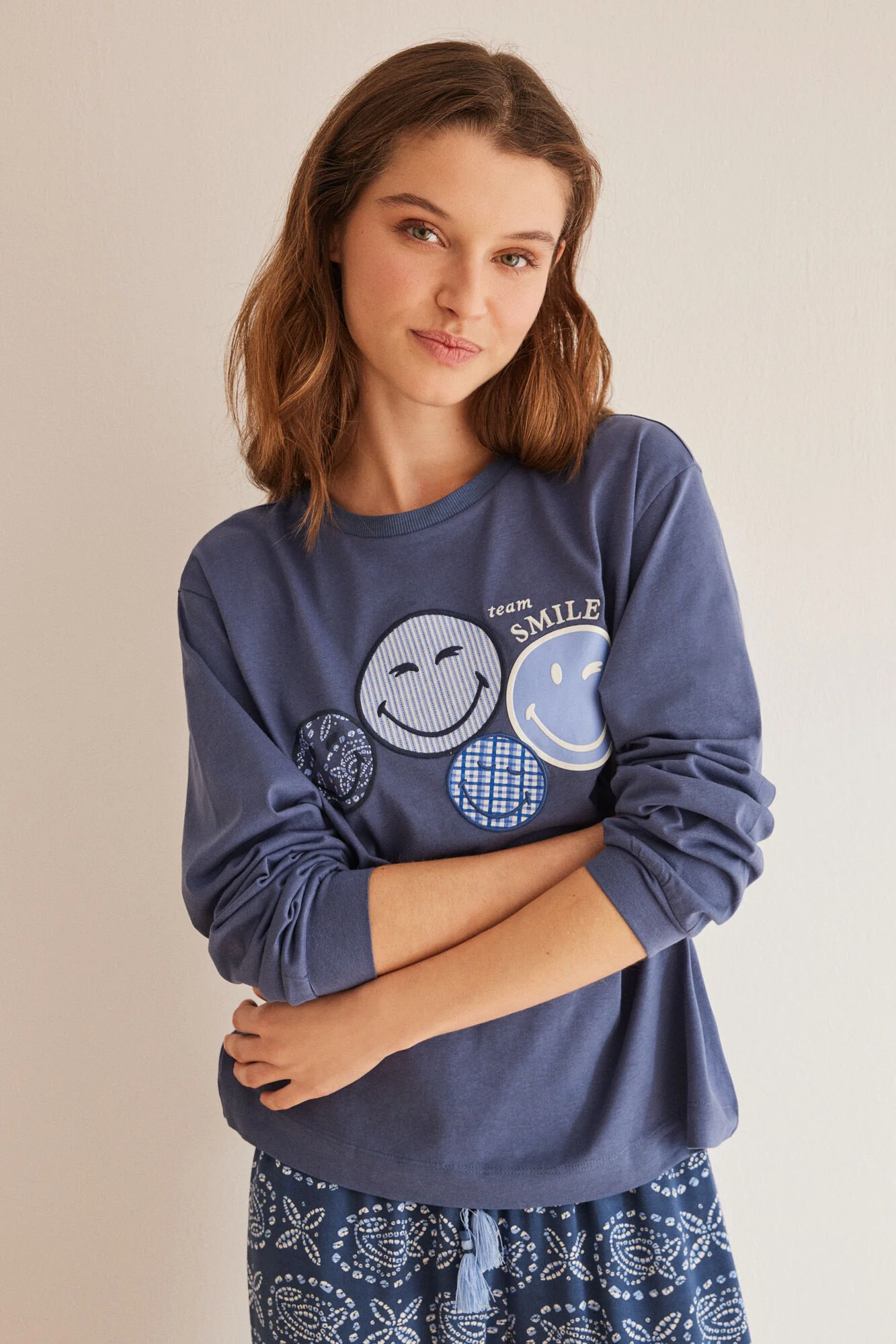 Blue 100% cotton Smiley sweatshirt - Image 2