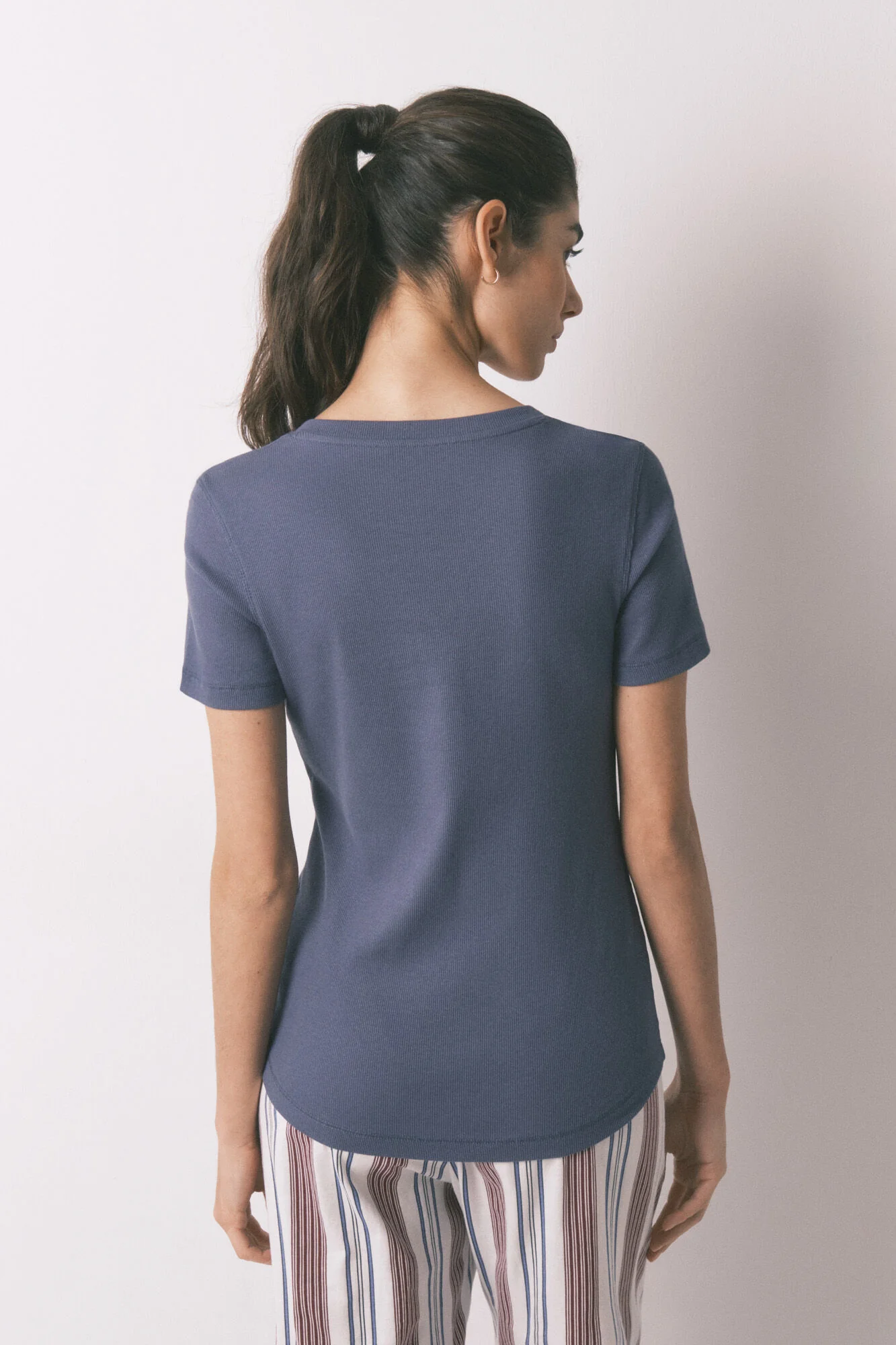 Blue cotton ribbed short sleeve T-shirt - Image 2