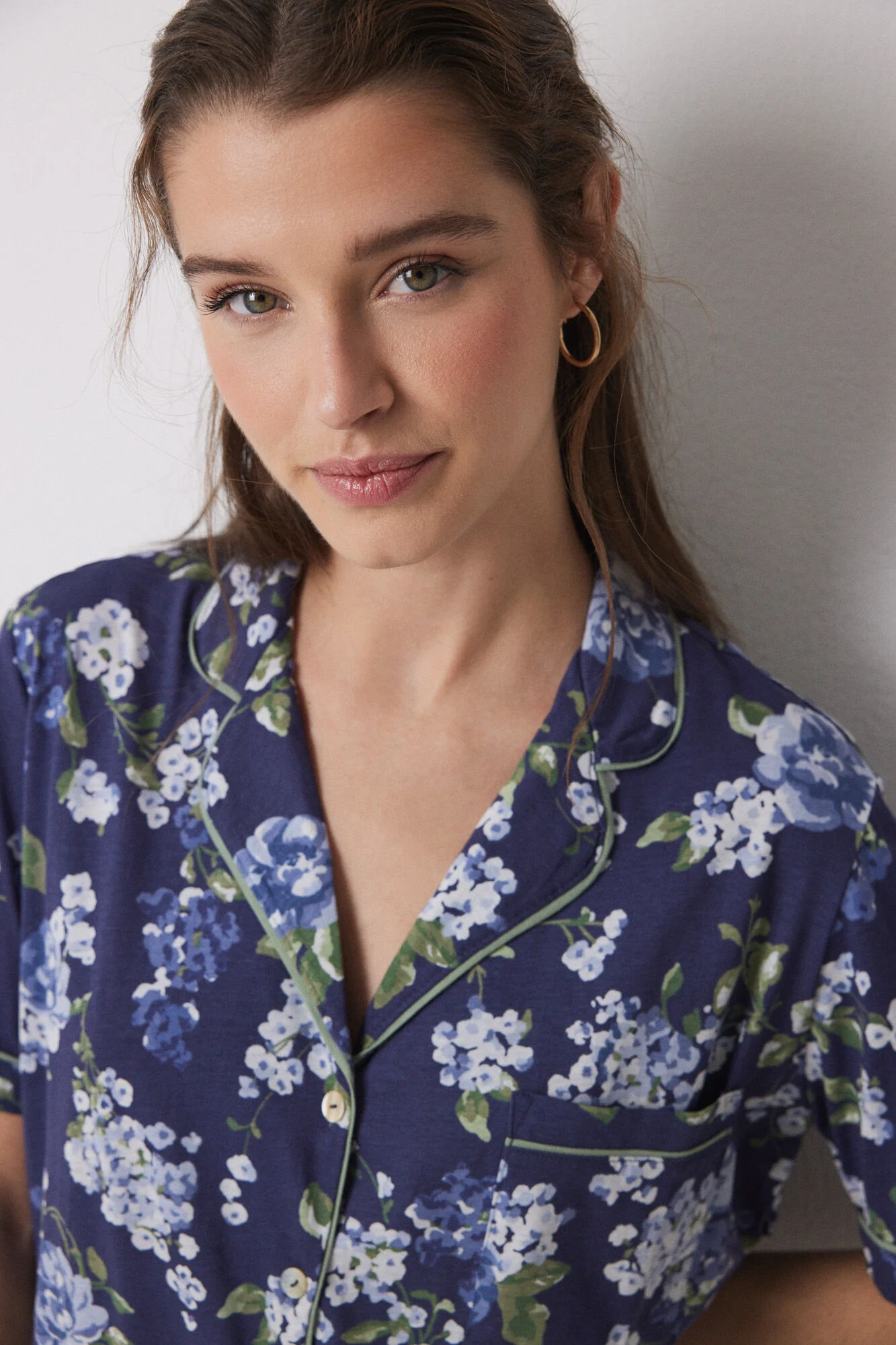 Blue floral 100% cotton classic pyjamas - Image 3
