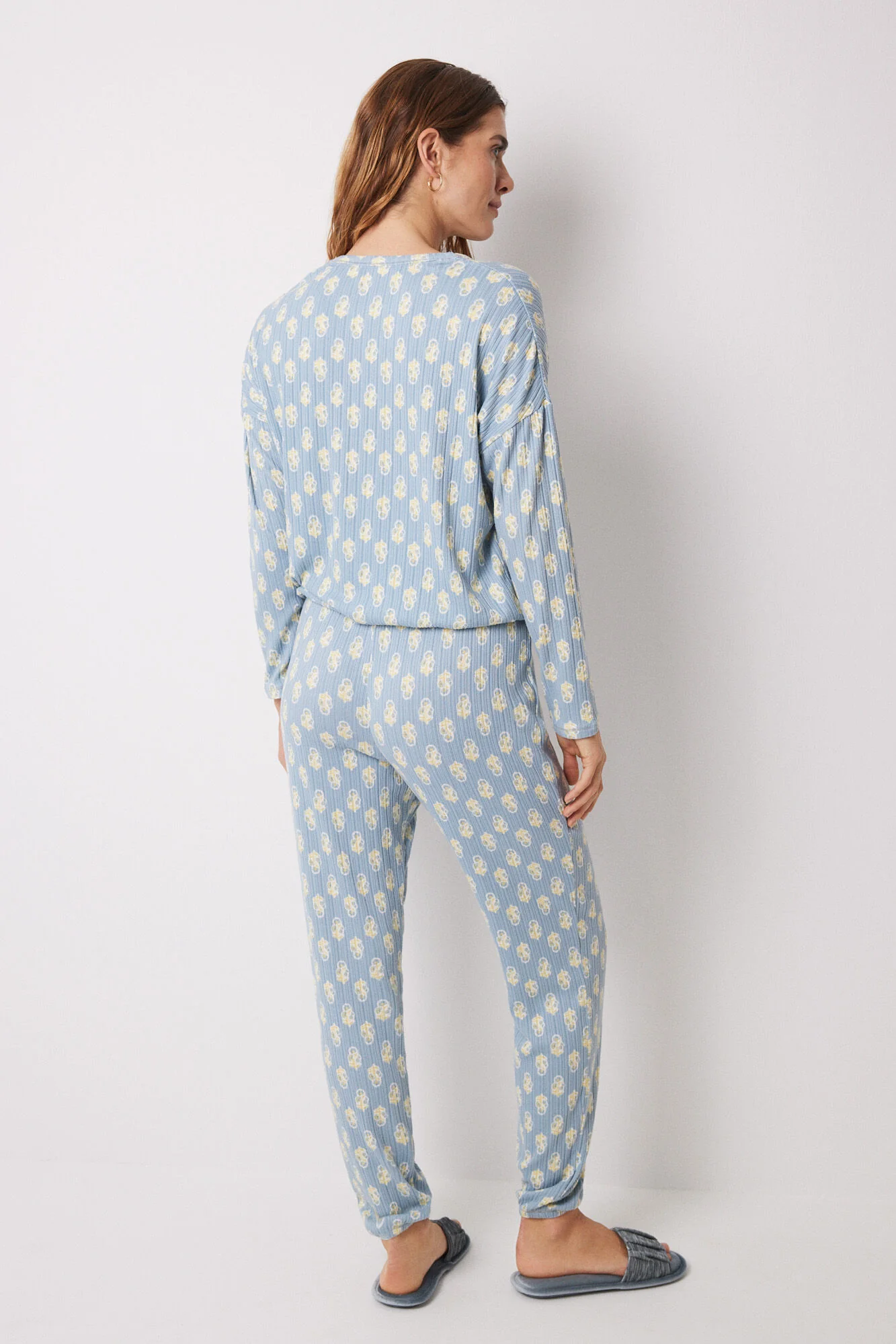 Long soft touch ribbed floral pajamas - Image 4