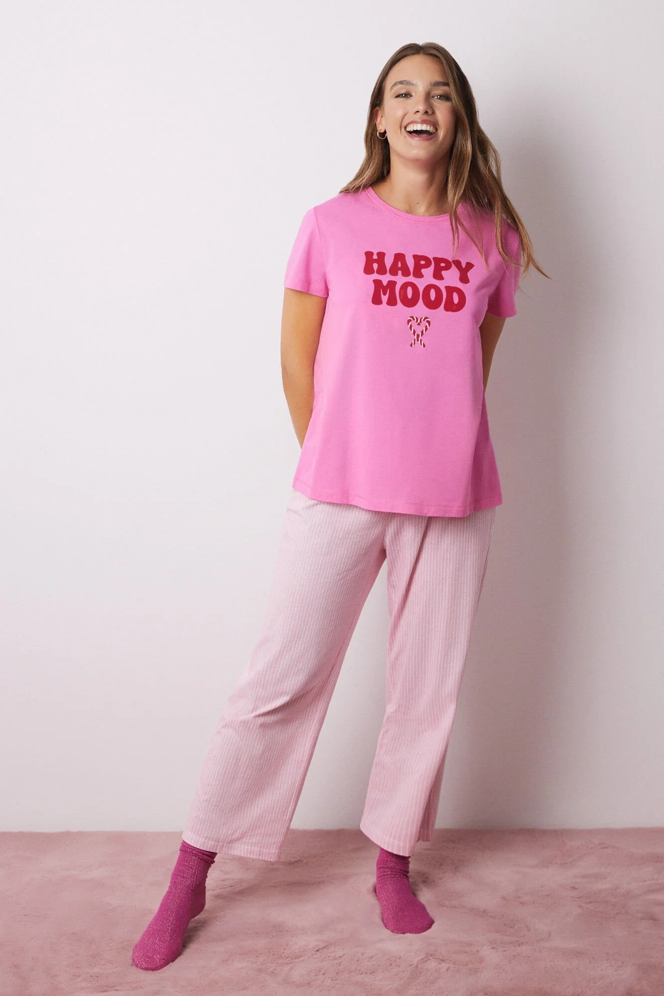 Capri pajamas 100% cotton pink striped - Image 3