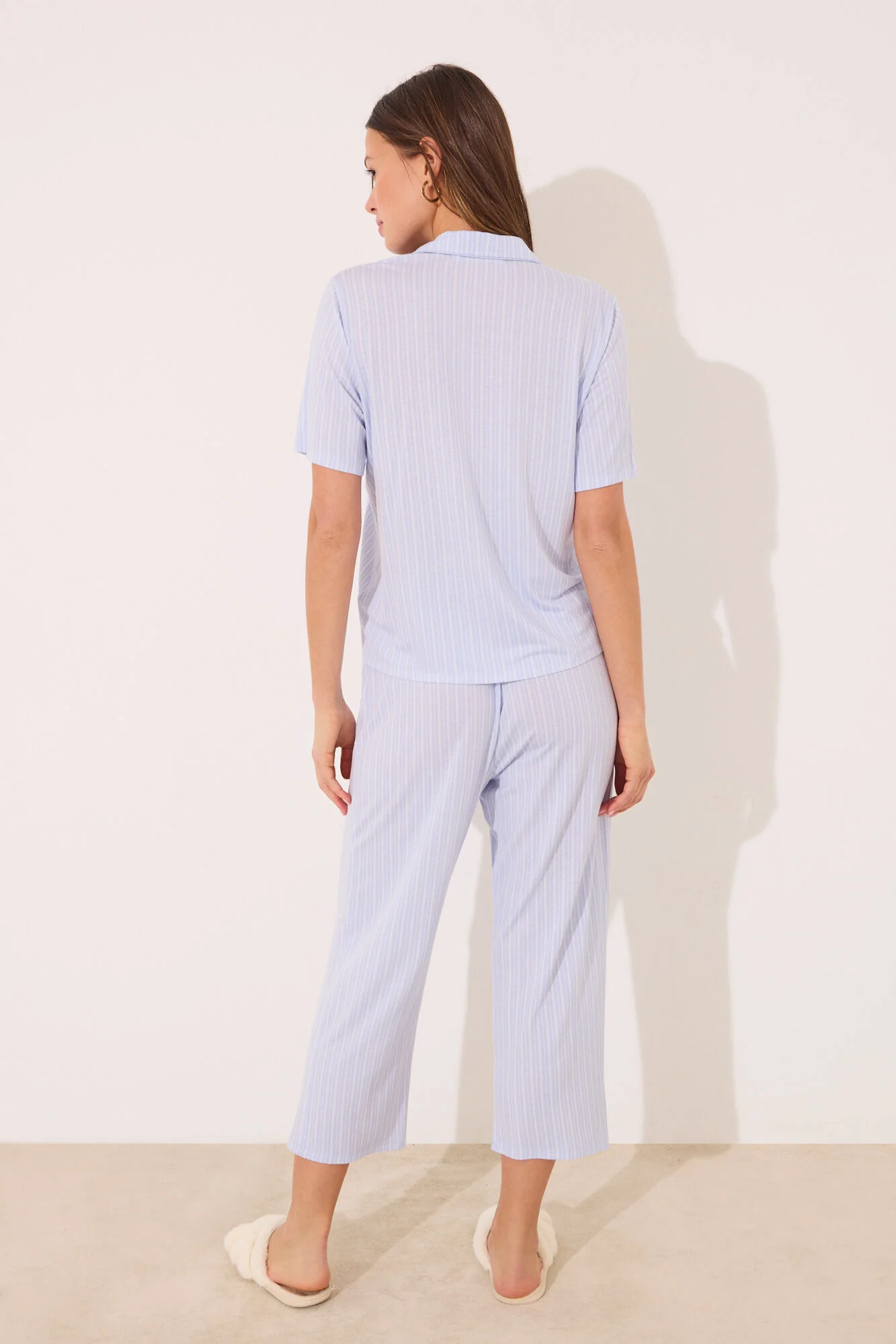 Capri Viscose Blue Striped Classic Pyjamas - Image 3