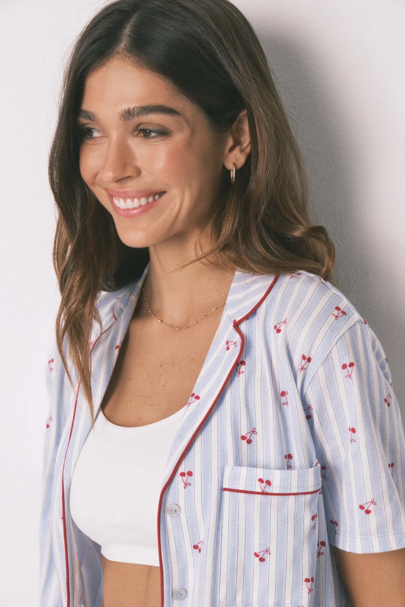 Cotton striped cherry print classic pyjamas - Image 6