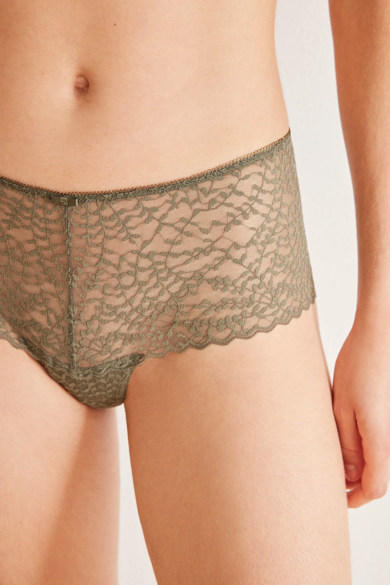 Dark khaki lace wide side Brazilian panty - Image 2