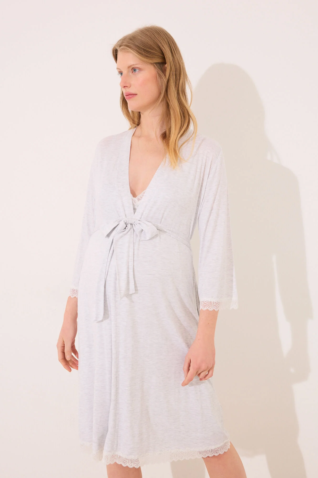 Gray soft touch " maternity " midi robe - Image 6