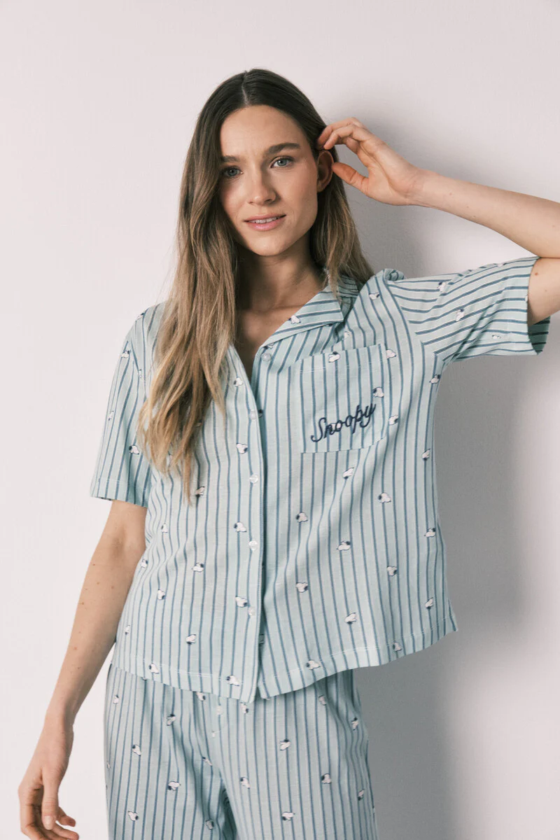 Green cotton classic pyjamas Snoopy - Image 3
