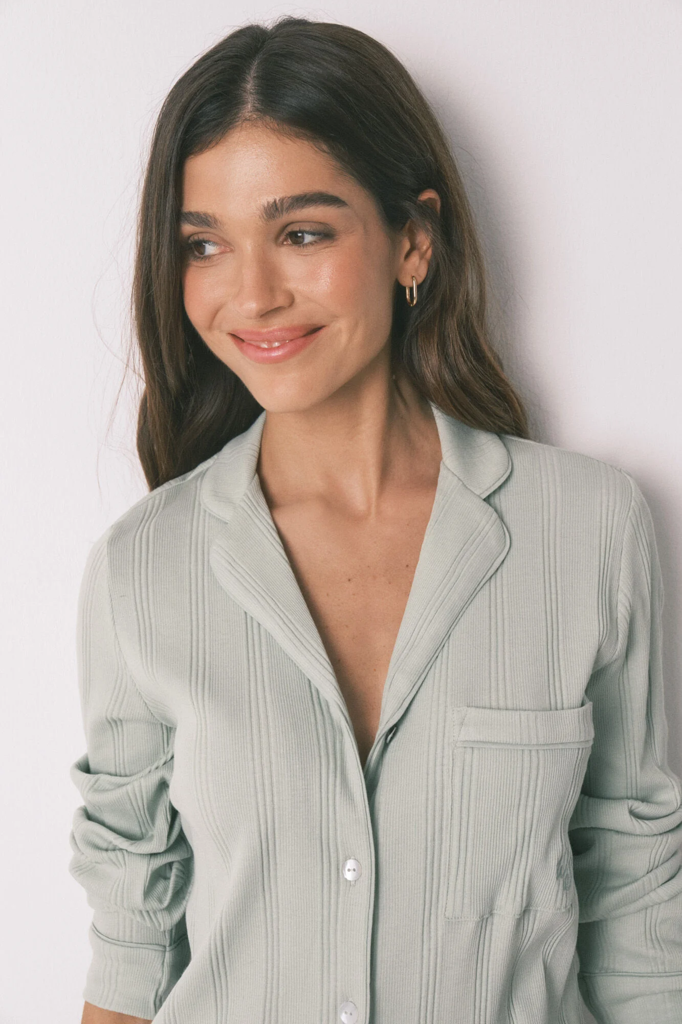Green ribbed cotton long classic pyjamas - Image 5