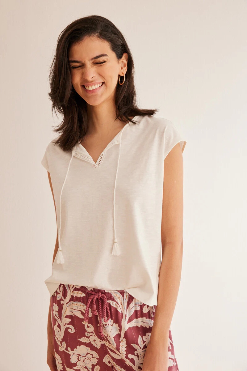 Ivory slub textured T-shirt - Image 2