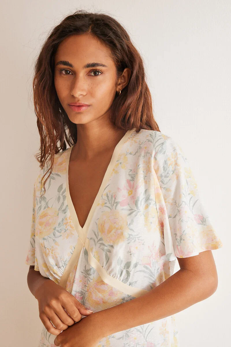 Floral print viscose midi dress - Image 3