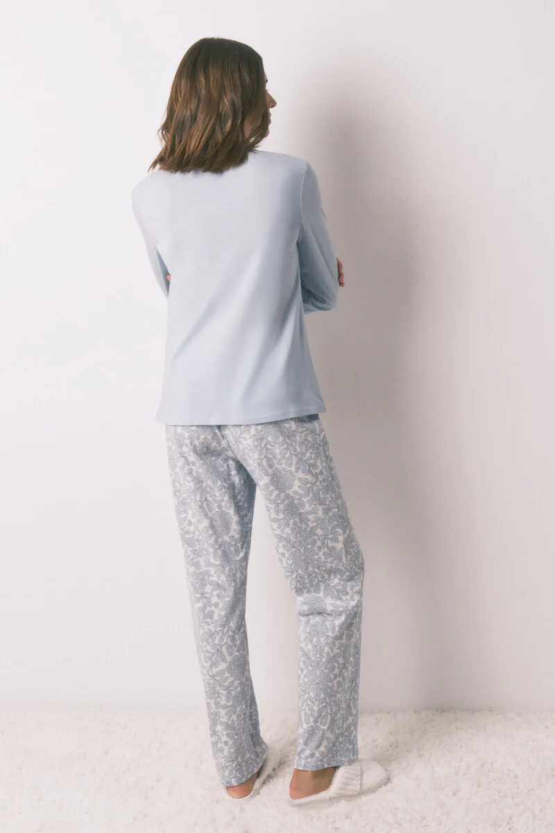 Long 100% cotton blue floral print pyjamas - Image 2