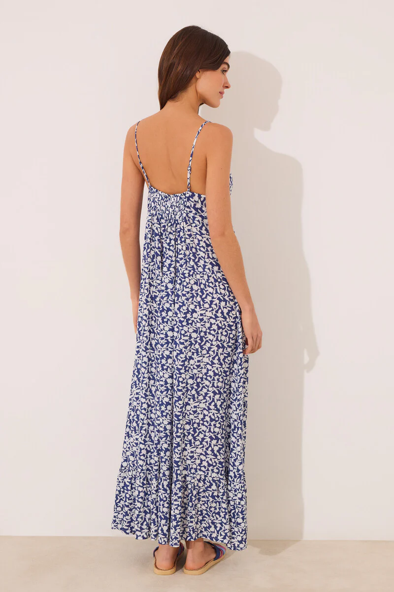 Long dress with straps and blue print - Image 3
