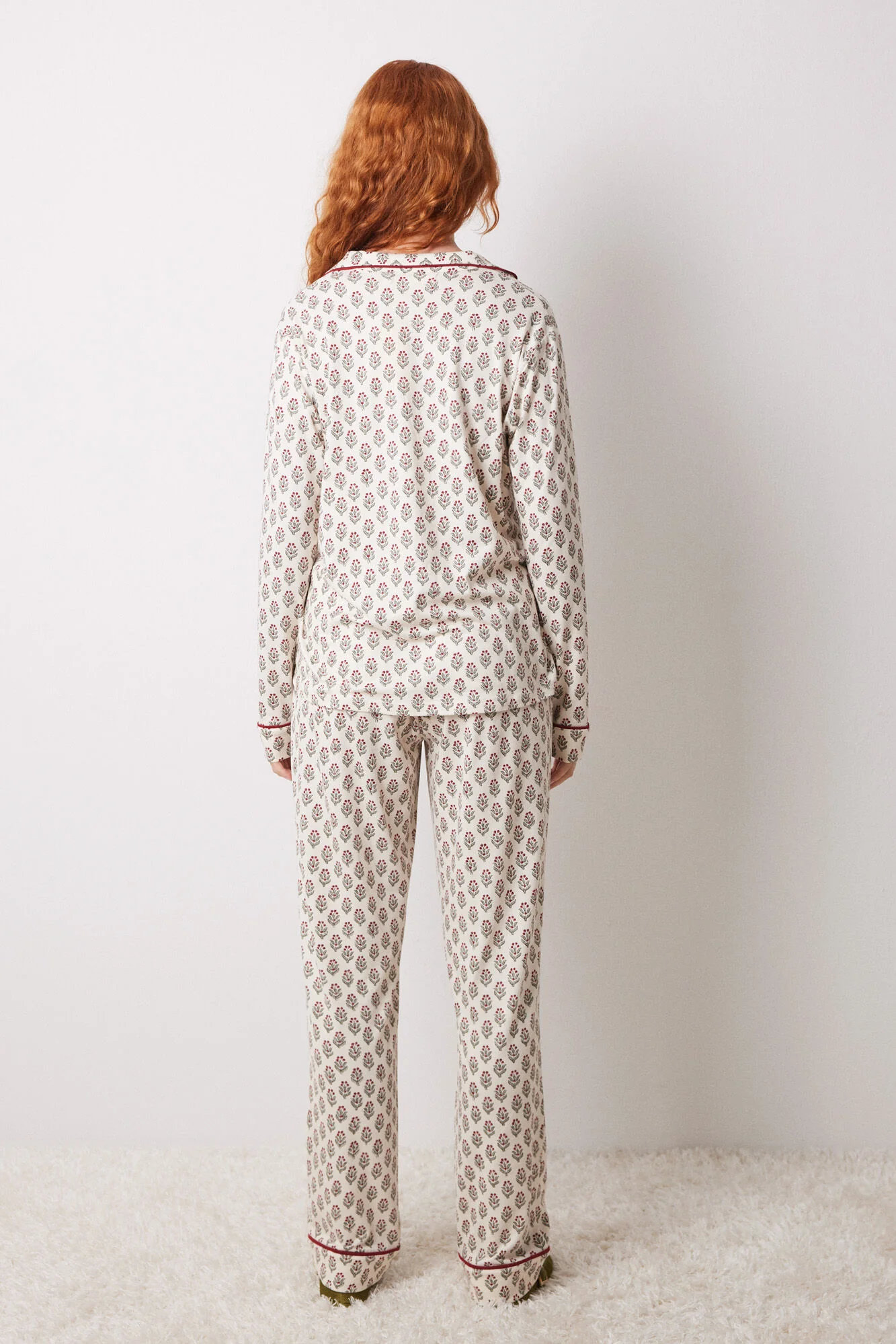 Long ivory flower shirt pajamas - Image 2
