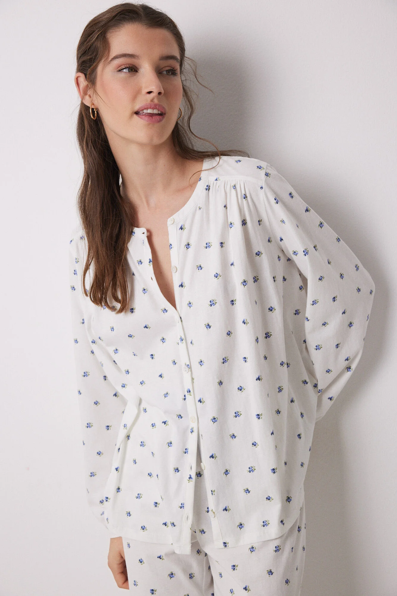Long pajamas 100% cotton white flowers - Image 3