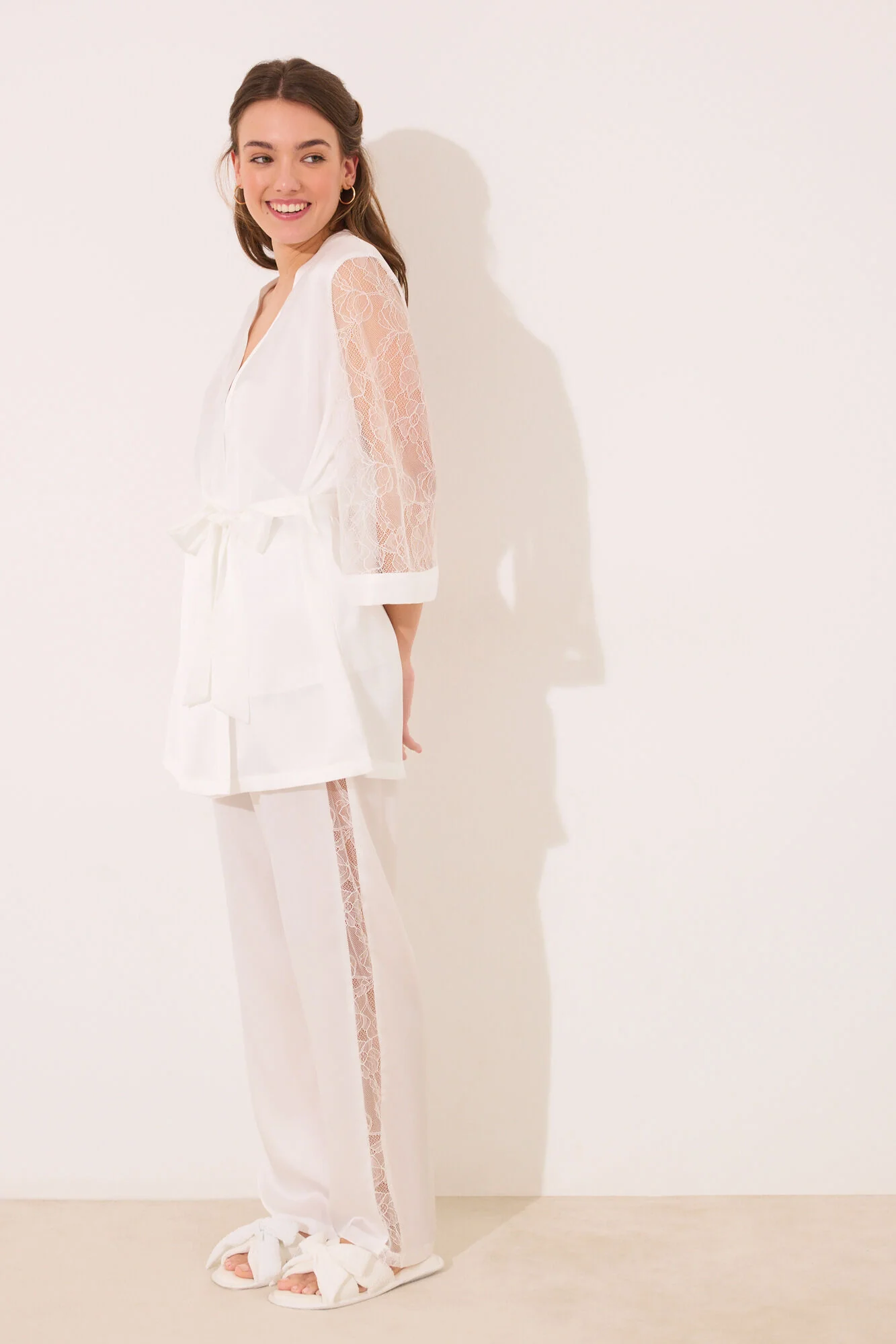 long pyjamas satin and white lace pajama set - Image 10