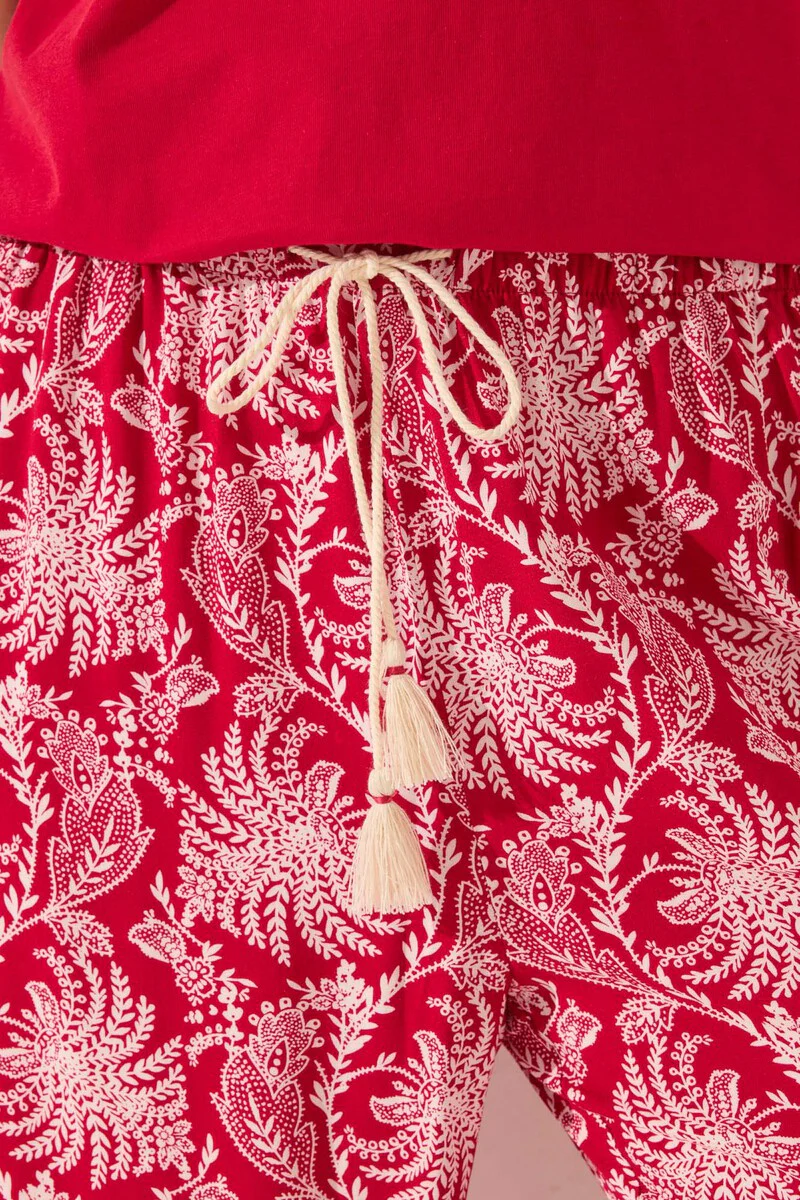 Long viscose trouser with red leaf print - Image 4
