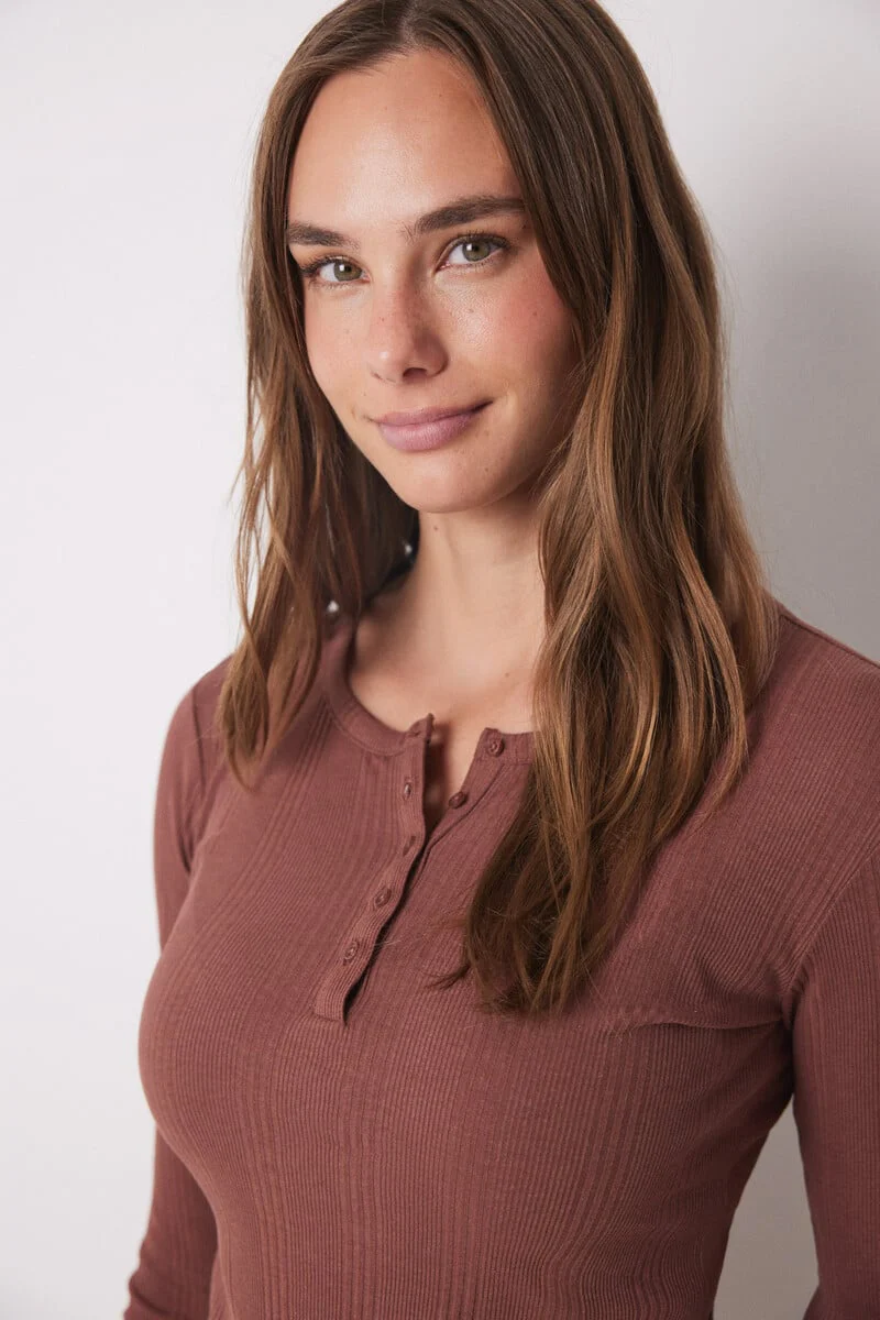 Medium Brown ribbed long sleeve t-shirt - Image 2
