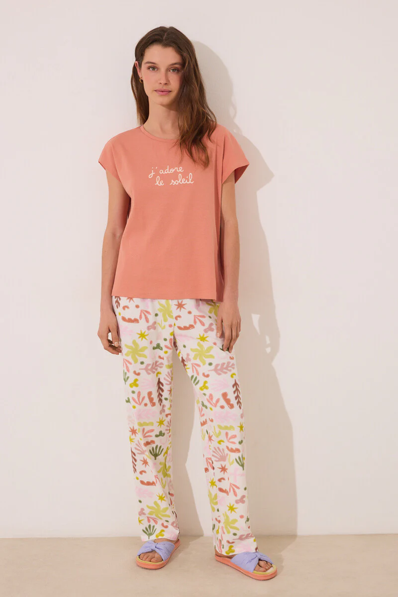 Orange cotton lounge pyjamas with leaves