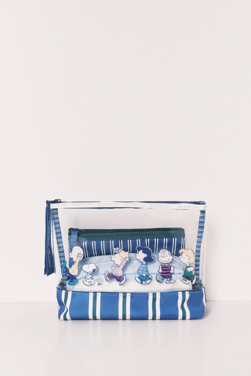 Pack of 3 Snoopy striped toiletry bags