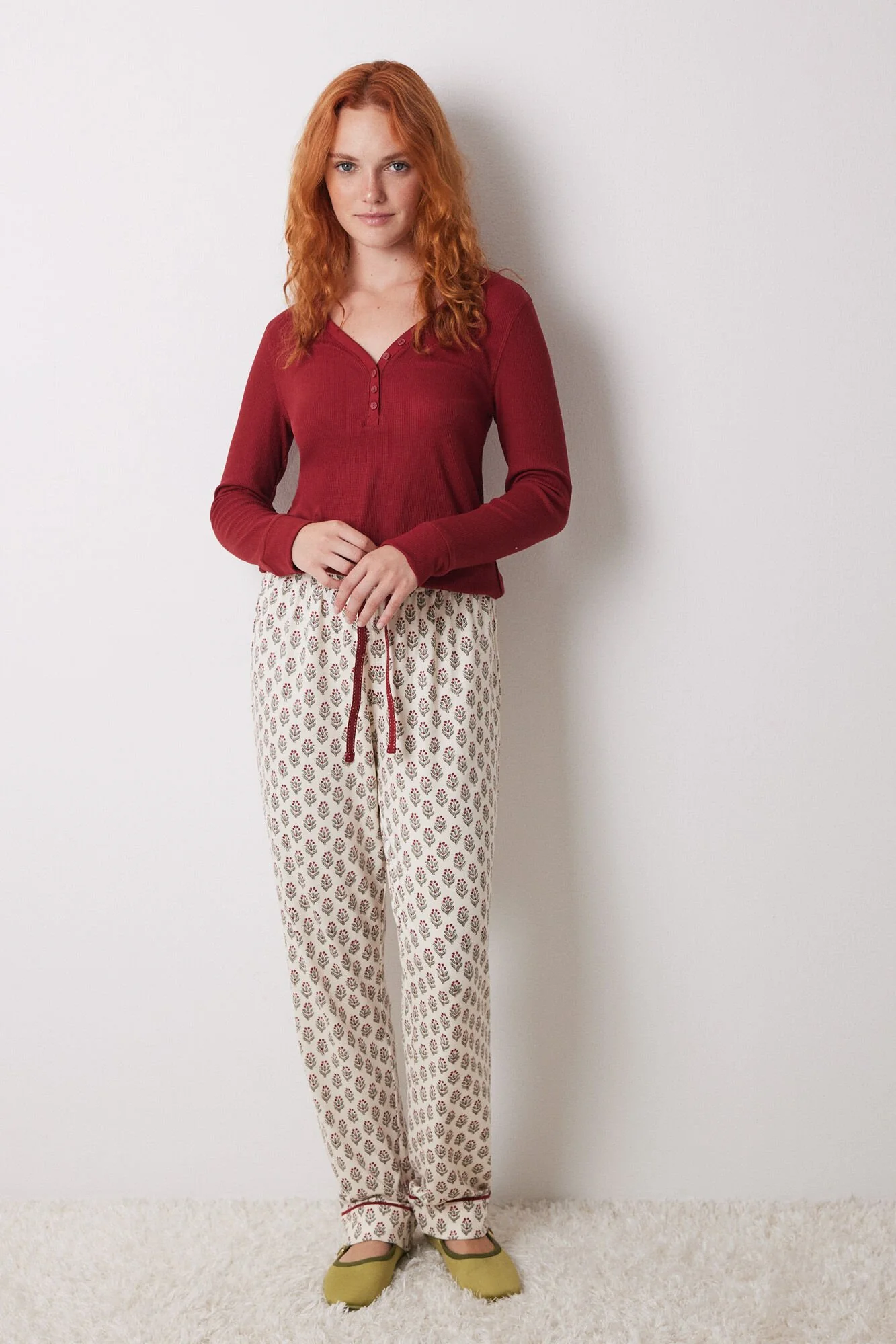 Red waffle fabric long sleeve -shirt - Image 3