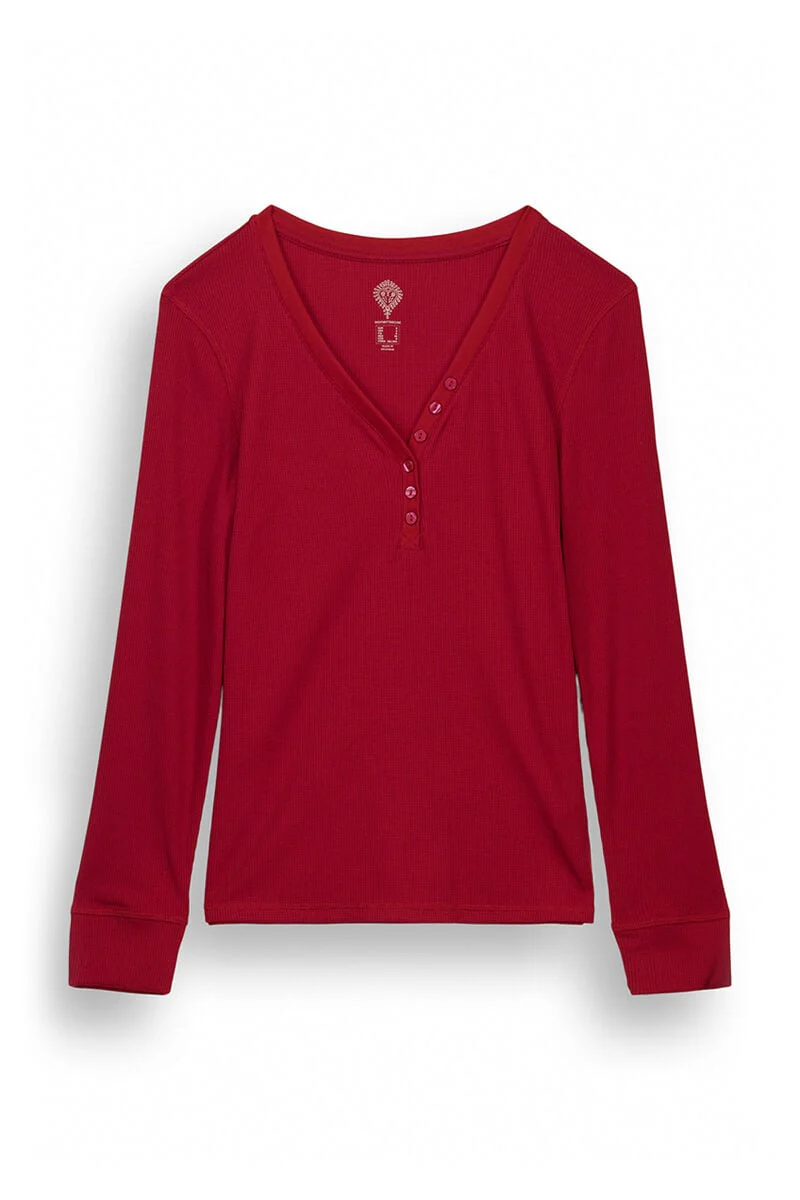 Red waffle fabric long sleeve -shirt - Image 4