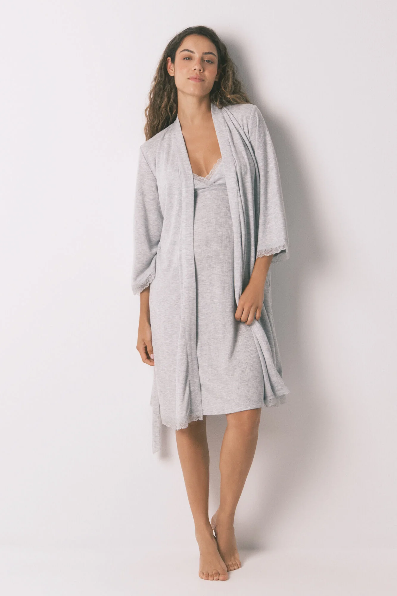 Robe dark gray pointelle maternity robe - Image 2