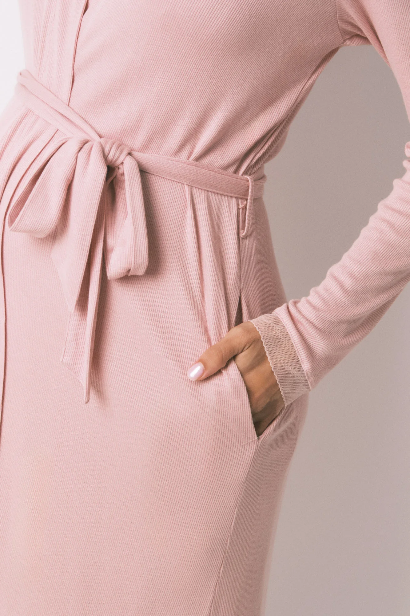 Robe pink ribbed maternity gown - Image 4