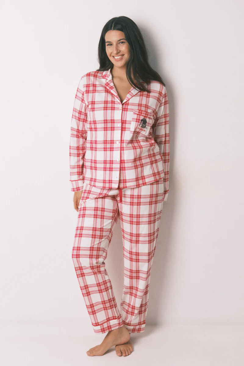 Shirt-style pajamas 100% cotton red checks Mafalda - Image 2