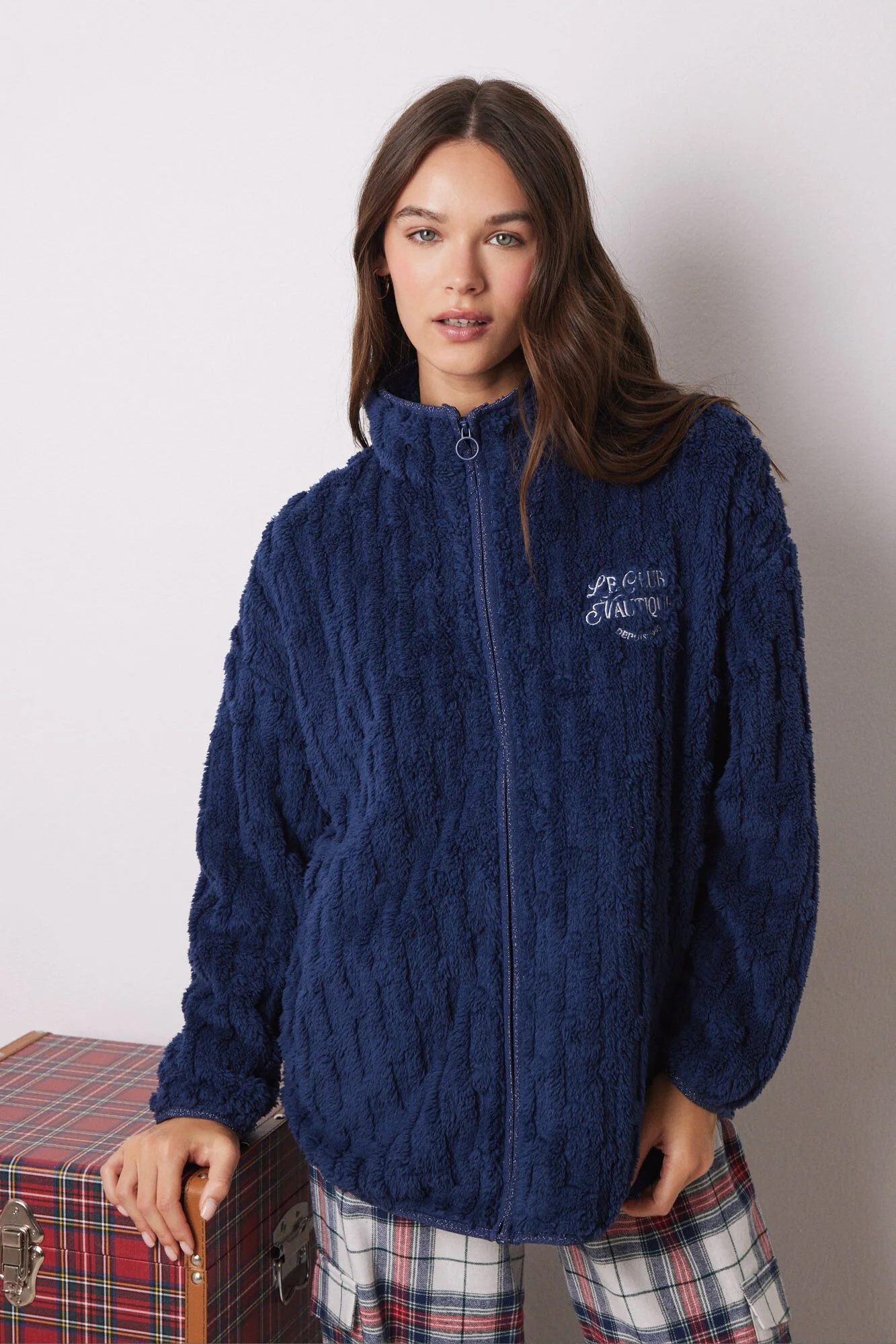 Short blue fleece robe - Image 4