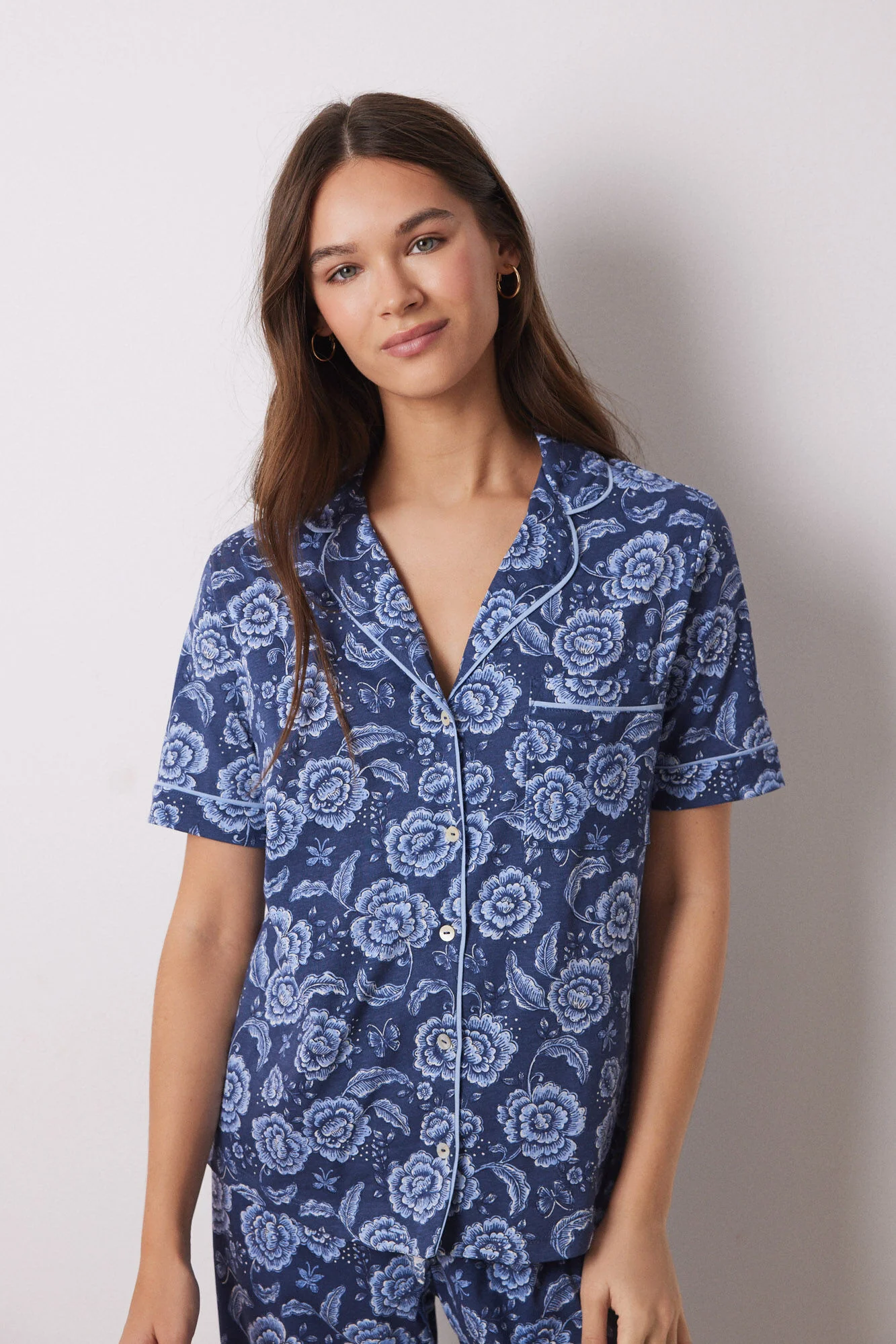 Short sleeve cotton shirt pajamas with long trouser - Image 5