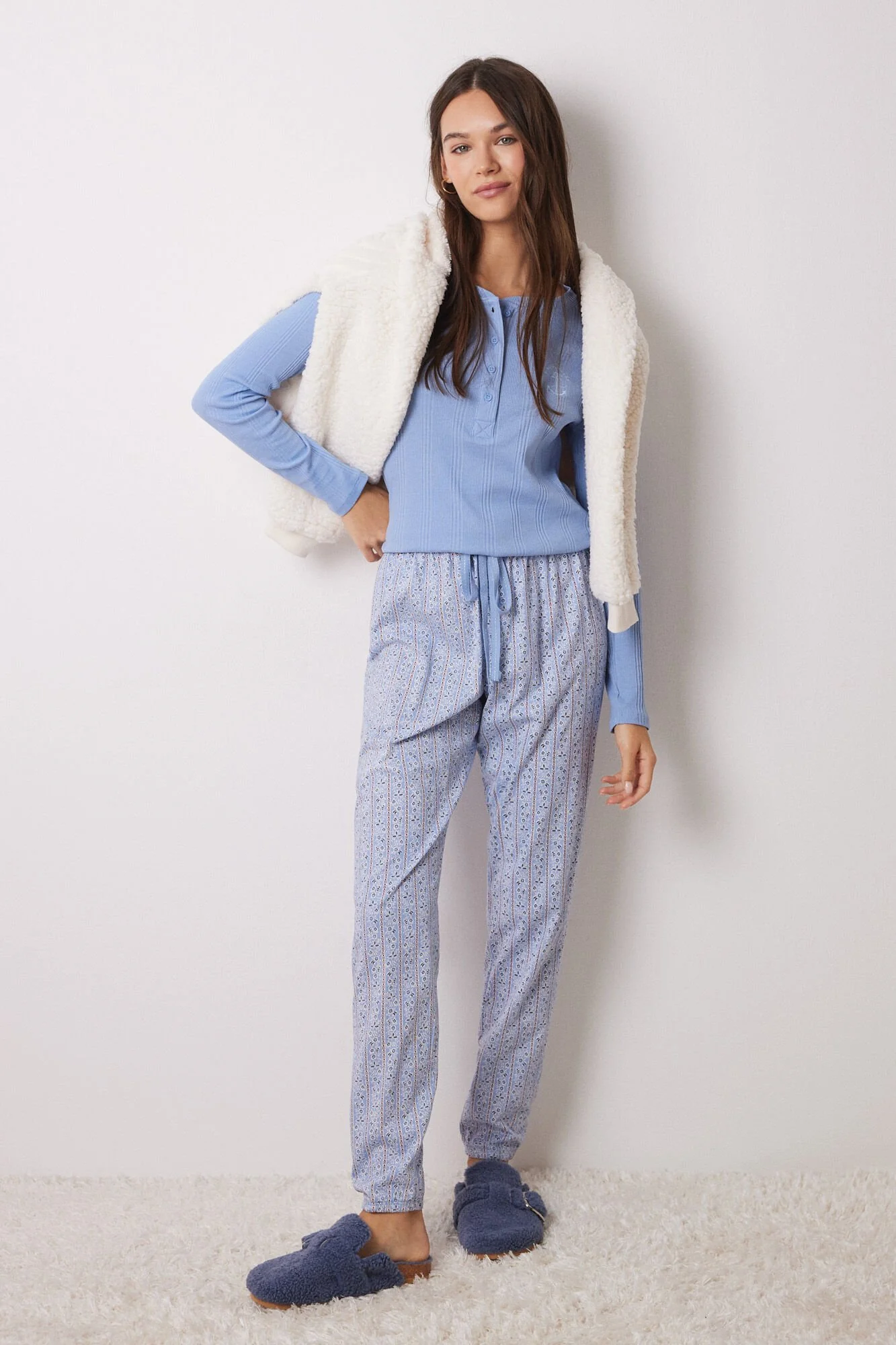 Skinny striped floral cotton pyjamas pants - Image 5