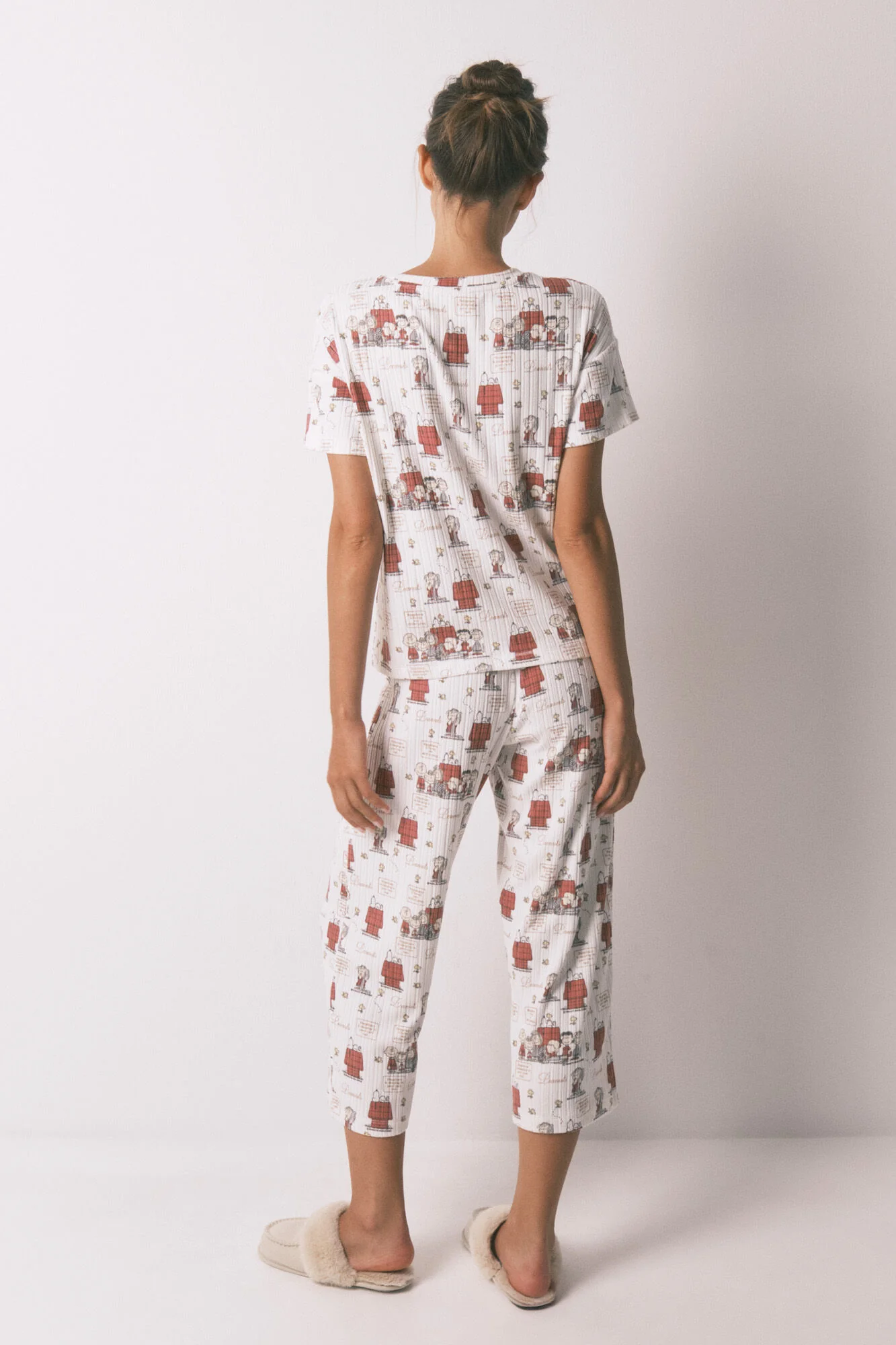 Snoopy Gray Ribbed Capri Pyjamas - Image 4