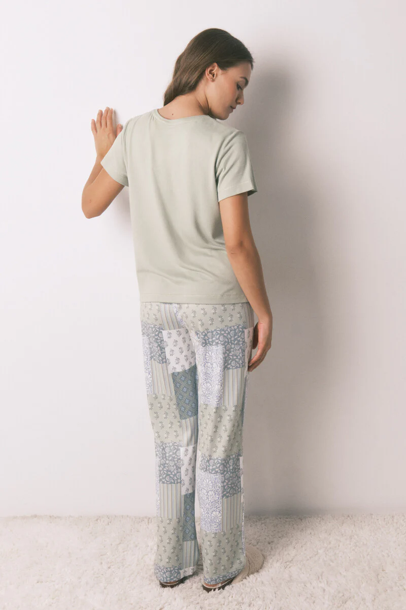 Super soft patchwork short sleeve long pyjamas - Image 2