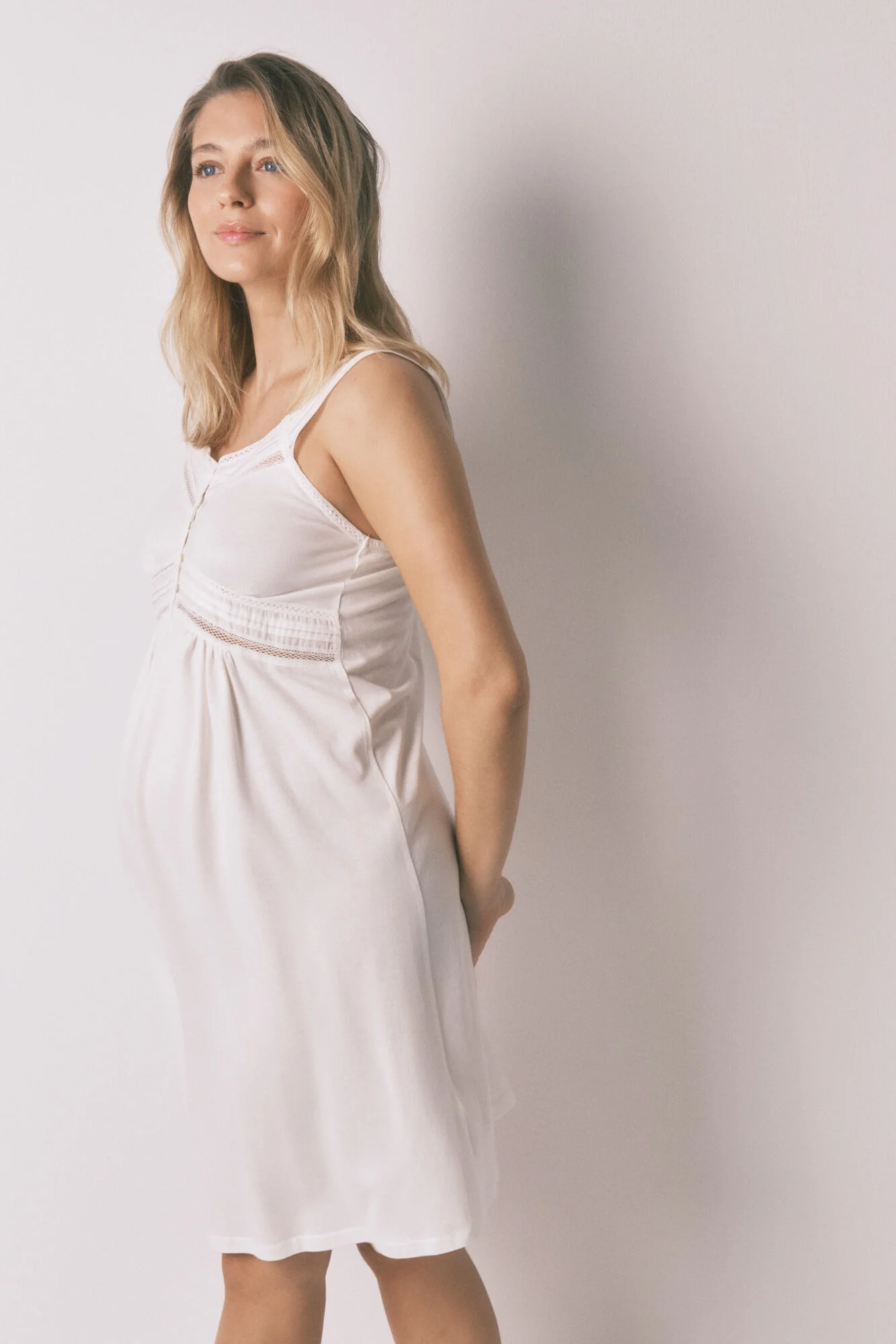 White cotton short nightgown maternity - Image 6