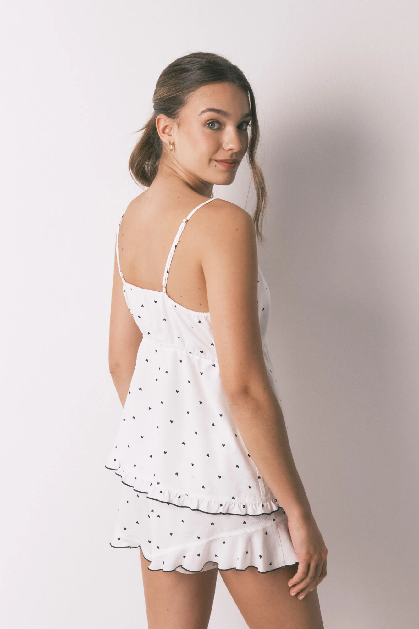 White strappy heart print short pyjamas - Image 4